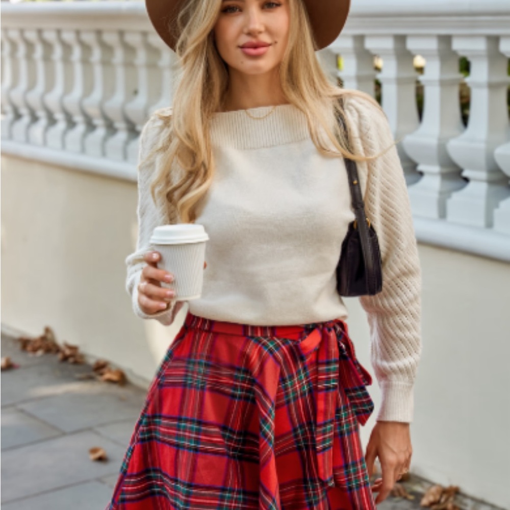 Cupshe Red Plaid Skater Skirt